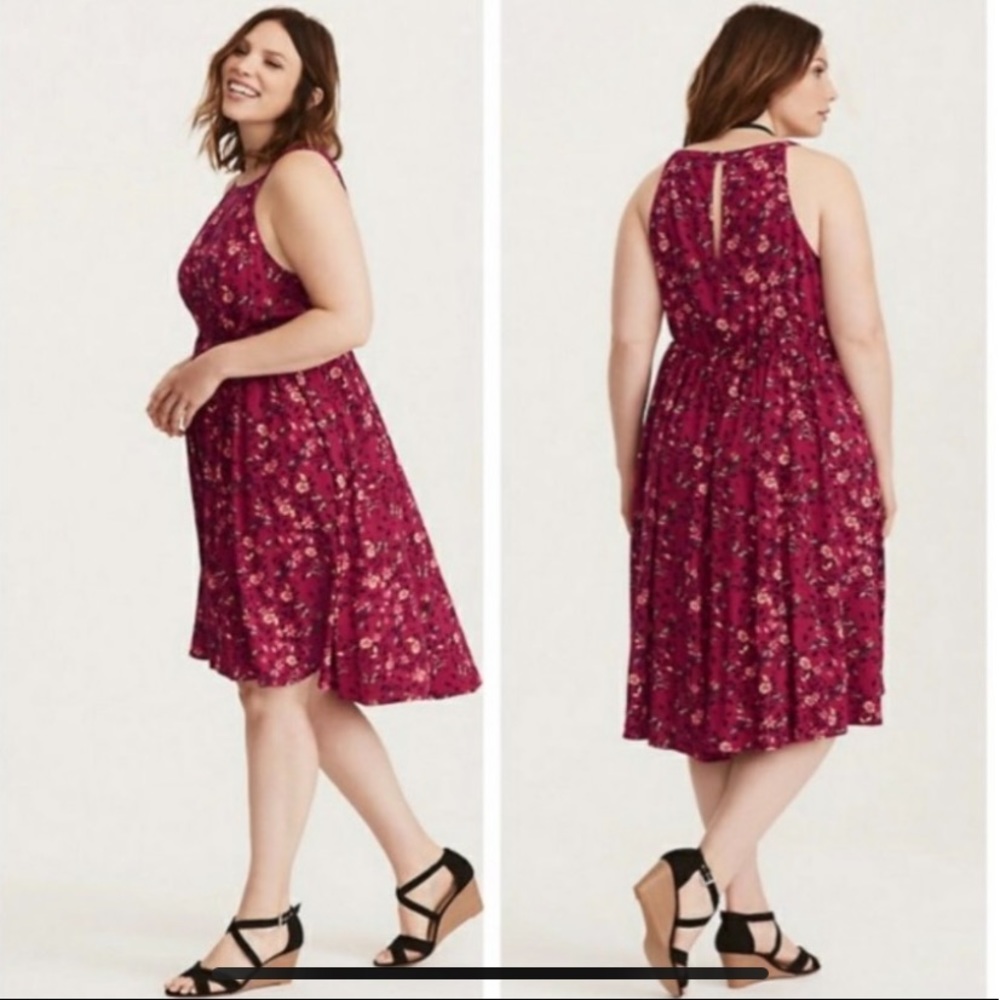 Torrid butterfly- floral challis hi-low halter dress